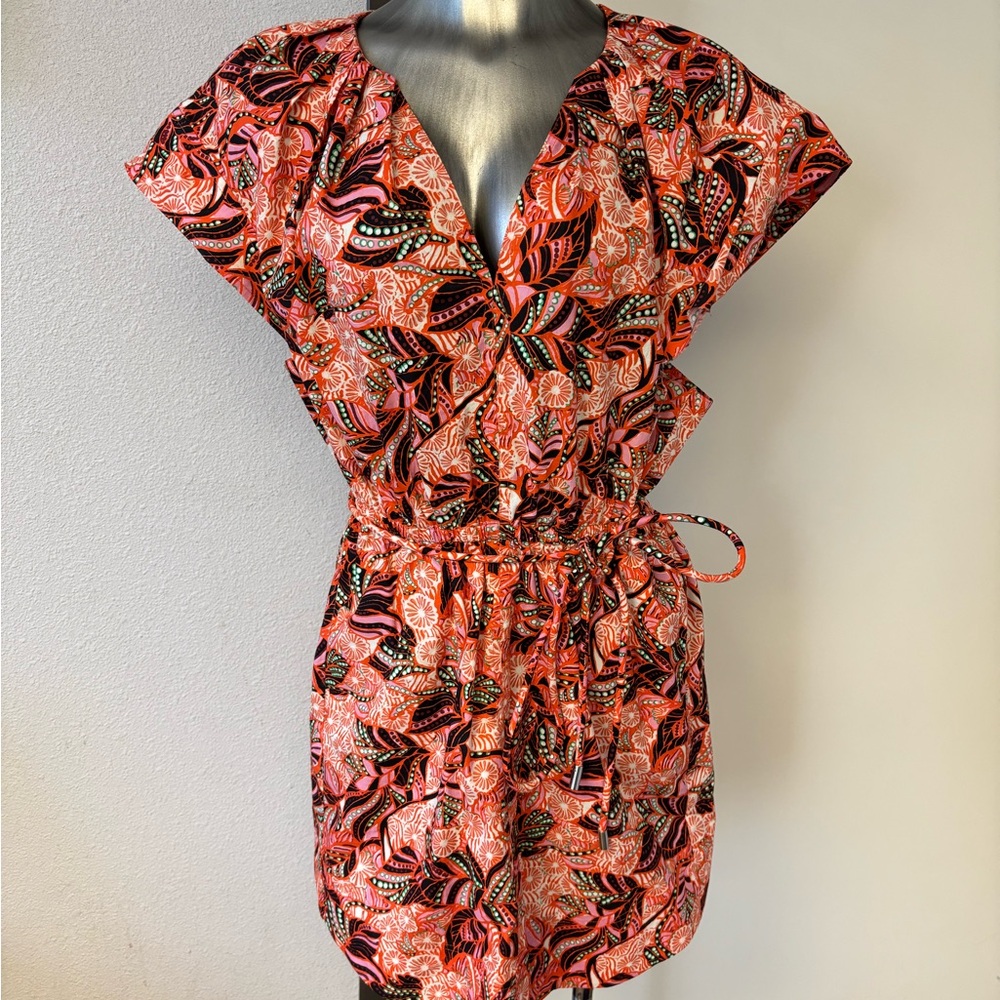 A.L.C.Alice Printed V-Neck Orange Minidress
